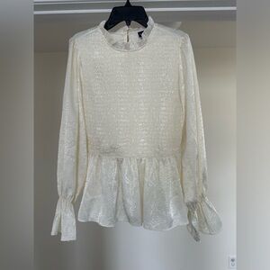 Scoop - Cream Stretchy Satin Blouse - Size Small (4-6)
